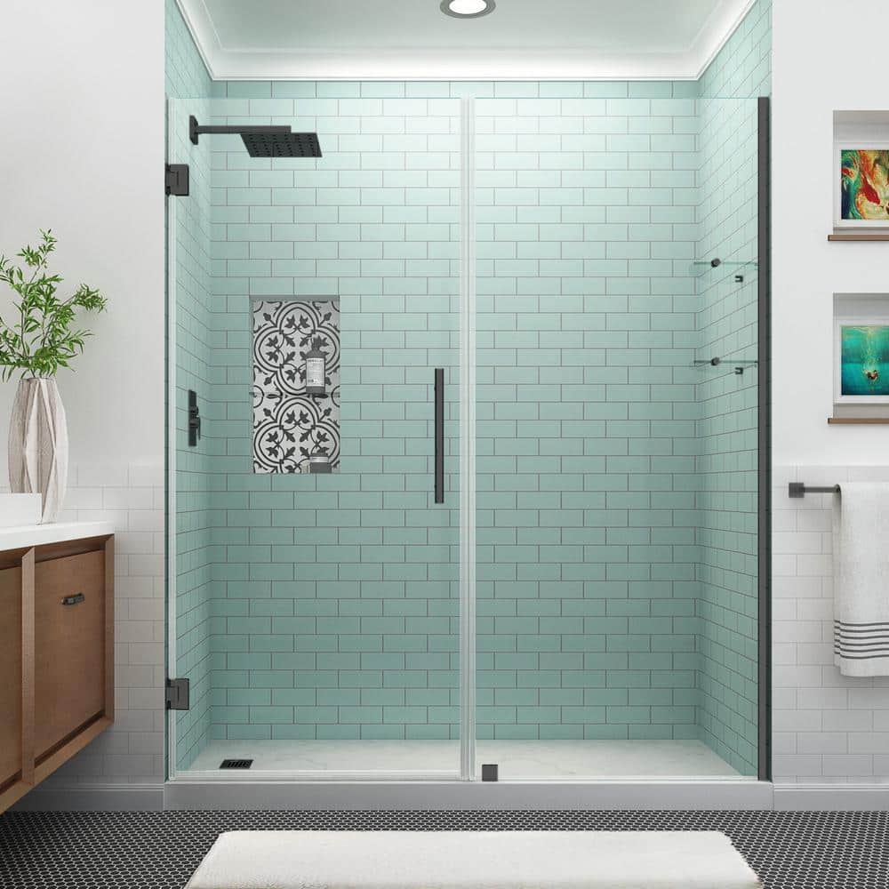 Belmore GS 68" x 72" Matte Black Frameless Hinged Shower Door