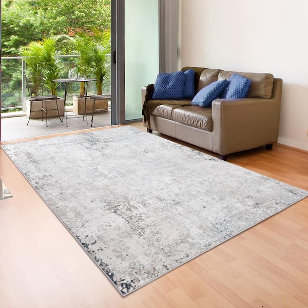 Michaela Cassy Gray/Cream 1 ft. 10 in. x 3 ft. Contemporary Carved Abstract Polyester Area Rug