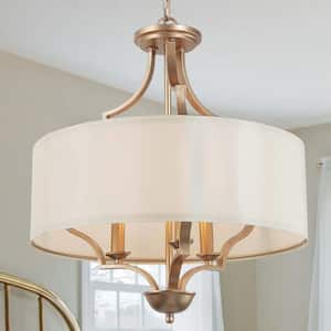 17 in. 3-Light Gold Modern Island Chandelier with White Fabric Shade Dining Room Ceiling Light Kitchen Pendant Light