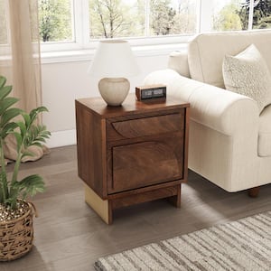 Bloom Contemporary Nightstand with Drawer, Cabinet, Walnut