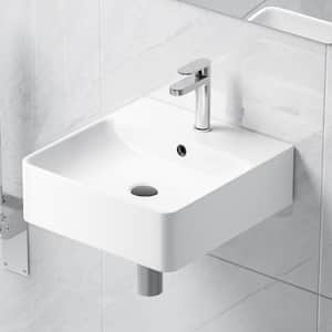 Turner Crisp White Vitreous China 16 in. Square Wall-Mount Vessel Sink with Faucet Hole and Overflow