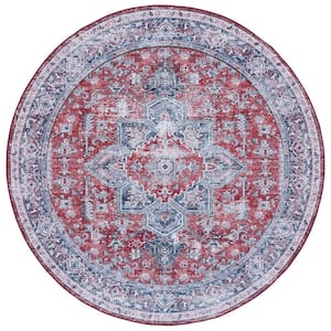 Tuscon Red/Navy 6 ft. x 6 ft. Machine Washable Floral Round Area Rug