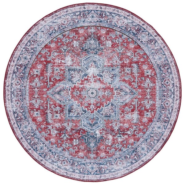 SAFAVIEH Tuscon Red/Navy 6 ft. x 6 ft. Machine Washable Floral Round Area Rug