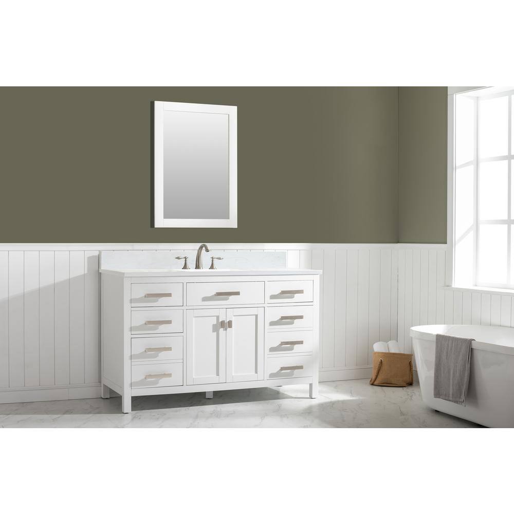 Valentino 54" White Birch Single Sink Vanity with Marble Top