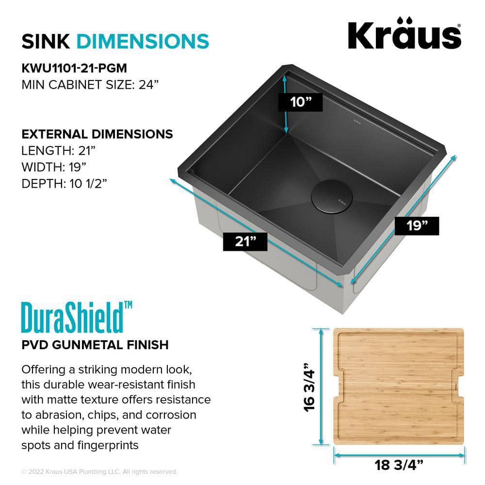 Kore 21" Black Stainless Steel Single Bowl Undermount Kitchen Sink