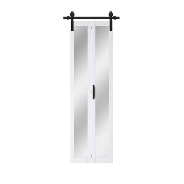 ARK DESIGN 25 in. x 84 in. 1-Lite Mirrored Glass Solid Core White Finished Composite Bi-fold Door with Bifold Barn Door Hardware