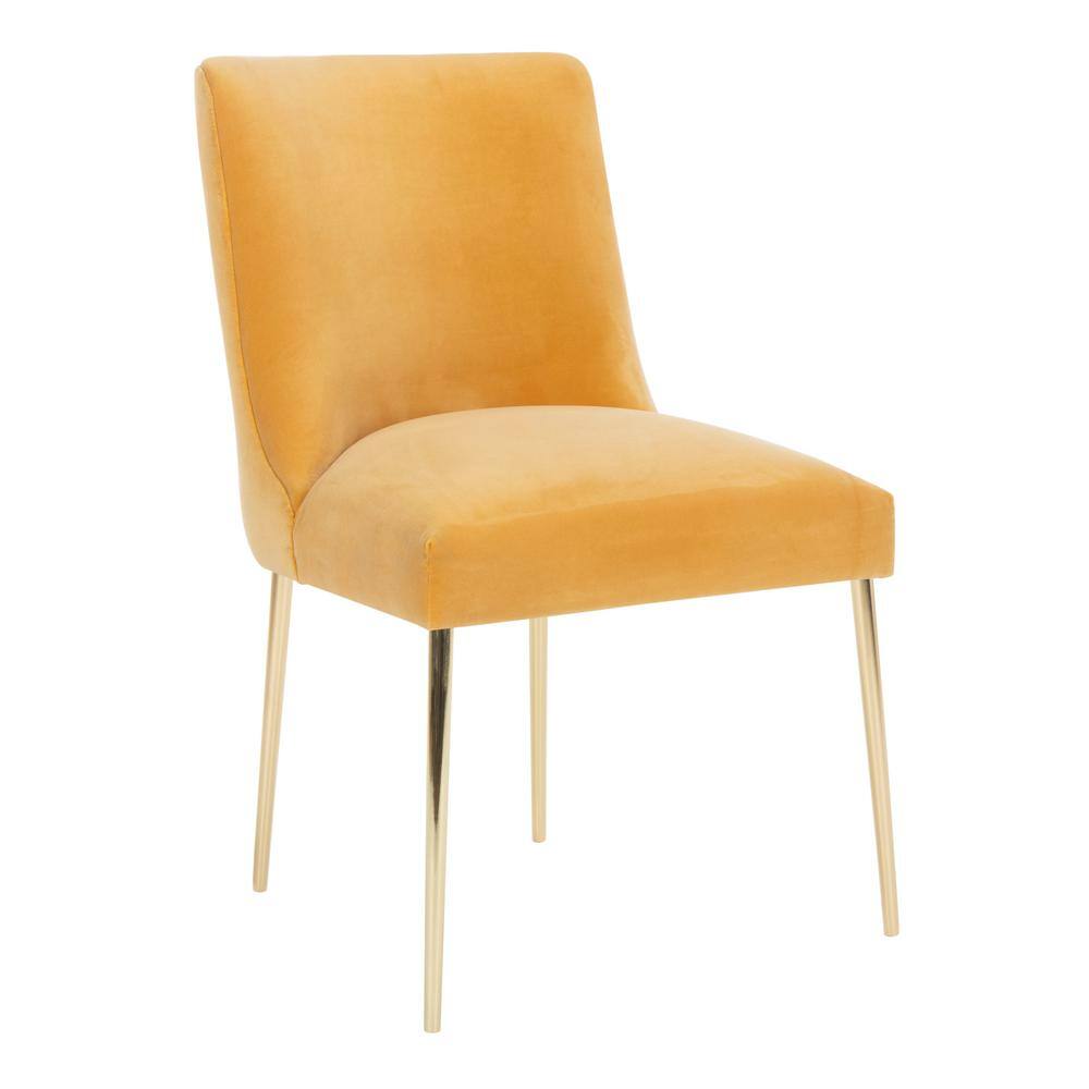 Transitional Mustard Velvet Parsons Dining Chair with Gold Legs