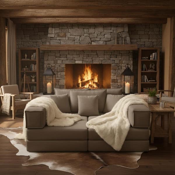 BYUK 157.5 in. Corduroy Oversized Modular Sofa Bed with 6 Pillows, Removable Covers, Multi-Combination, Espresso Brown