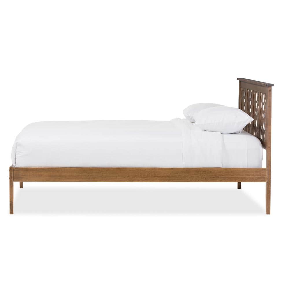 Trina Queen-Size Walnut Wood Platform Bed with Tree Branch Inspired Headboard