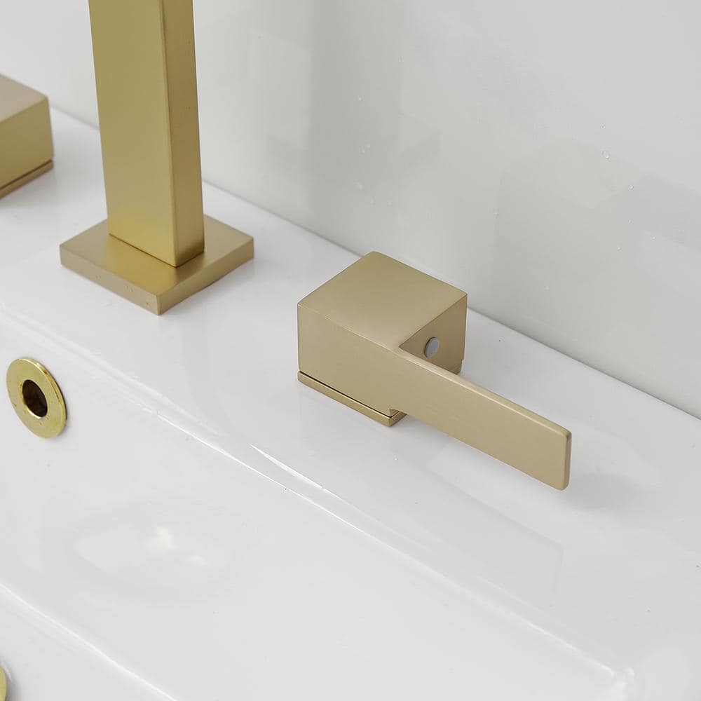 Brushed Gold Widespread Double Handle Mid-Arc Bathroom Faucet