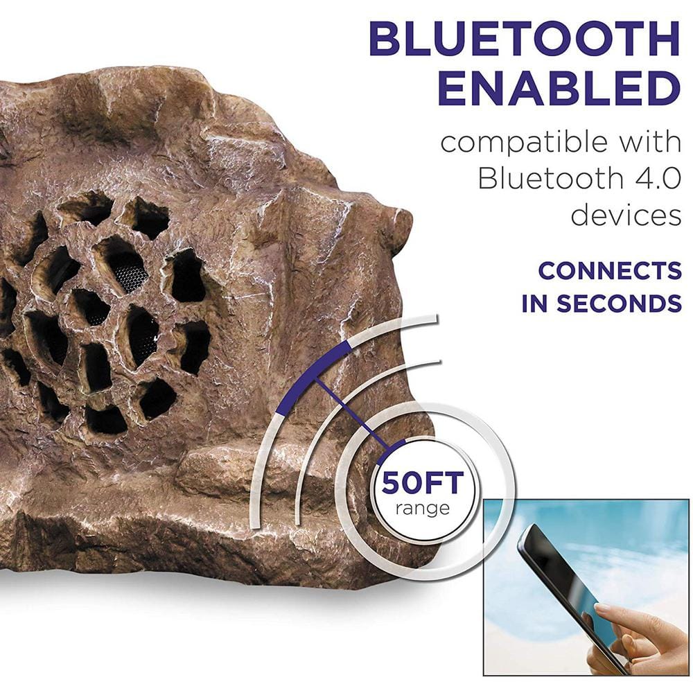 Brown Weatherproof Solar-Powered Outdoor Rock Speaker