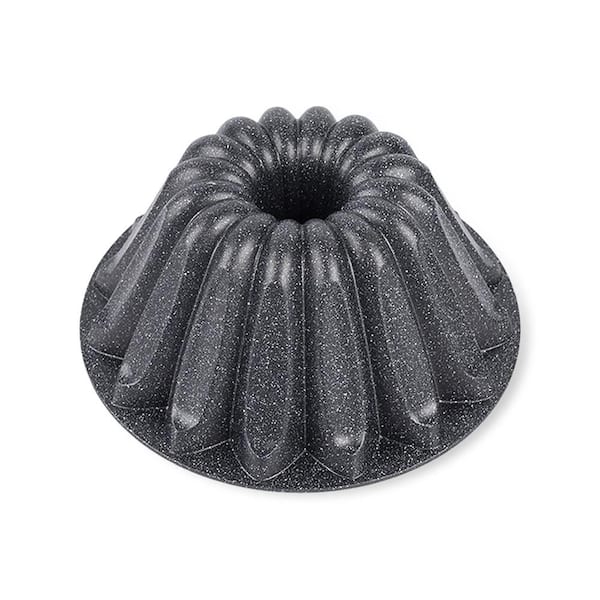 Baking Pan 2-Layer Nonstick Gray Marble Coating, Aluminum Fluted Fountain Crown Cake Pan, Oven Safe 450°F.