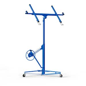 16 ft. Steel Blue Drywall Lift Jack Lift Drywall Panel Hoist with Adjustable Telescopic Arm and Lockable Casters