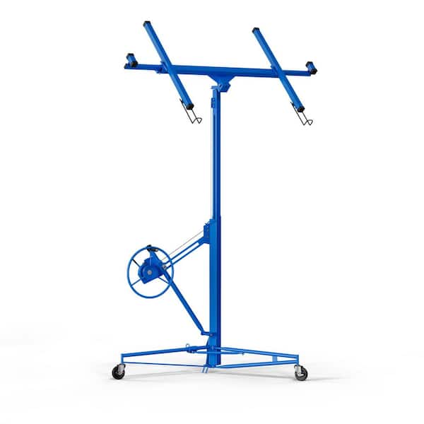 Tunearary 16 ft. Steel Blue Drywall Lift Jack Lift Drywall Panel Hoist with Adjustable Telescopic Arm and Lockable Casters