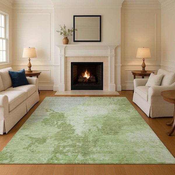 Mayfield Premium Machine Washable Abstract AMF1652 Aloe 10 ft. x 14 ft. Area Rug