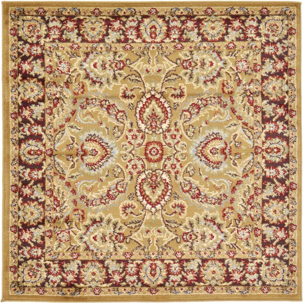 Aditi Collection 4' Square Tan Synthetic Rug