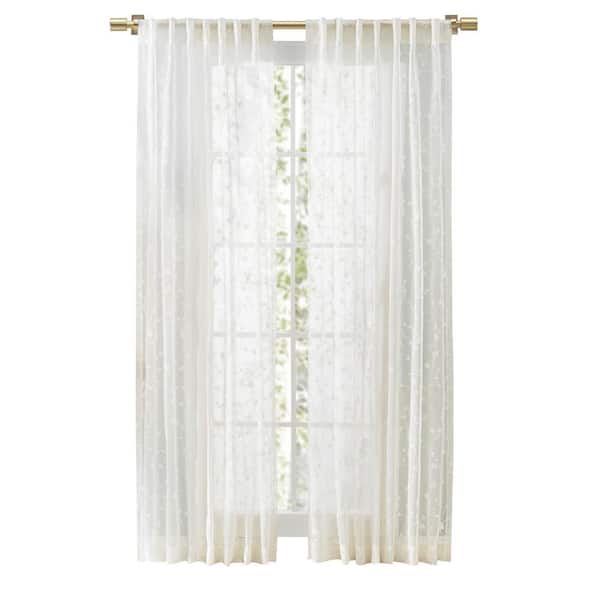 RICARDO Sheer Blossom Ivory 55 in. W x 96 in. Rod Pocket with Back Tab Sheer Panel