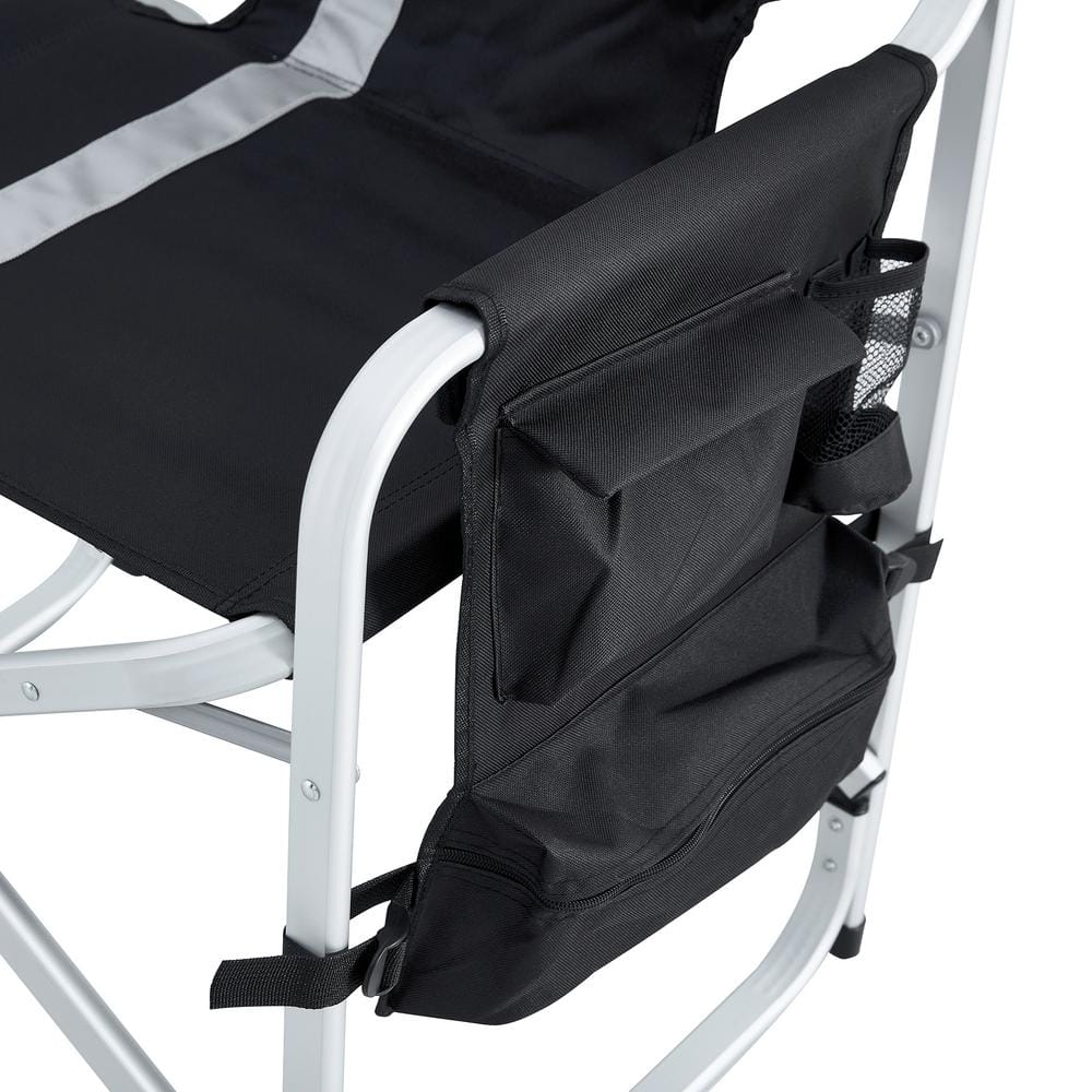 Black and Gray Aluminum Folding Outdoor Camping Chair Set with Storage Pockets