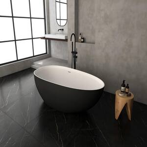 Moray 71 in. x 35 in. Stone Resin Flatbottom Freestanding Single Slipper Soaking Bathtub in White with Brass Drain