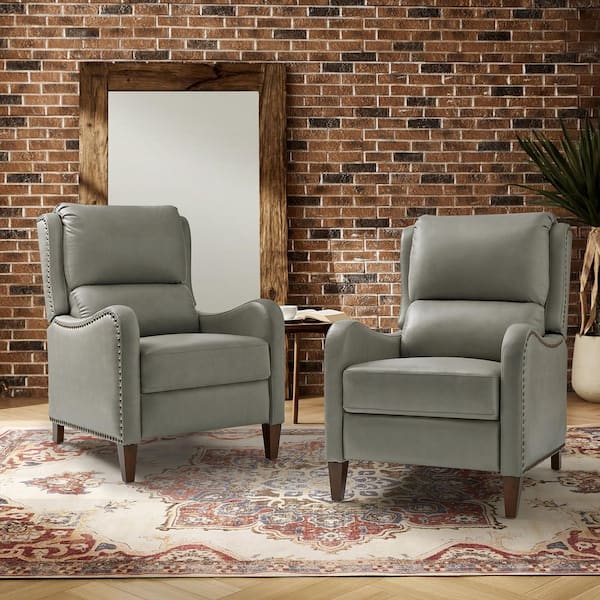 JAYDEN CREATION Hyde Dove Leather Club Recliner with Nailhead Trim (Set of 2)