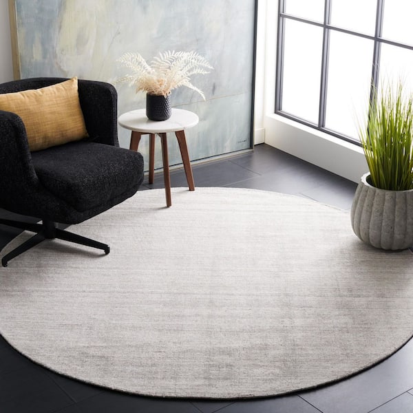 Mirage 6 ft. x 6 ft. Light Gray Distressed Striped Solid Color Round Area Rug