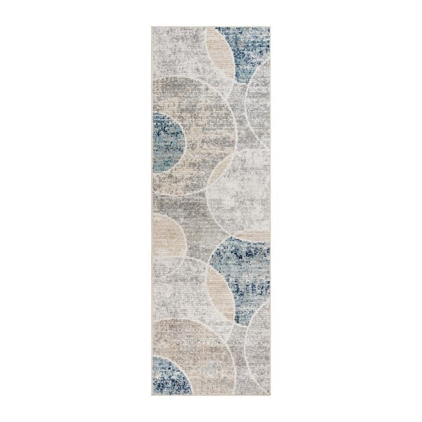 Winsor Tondo Blue 3 ft. x 8 ft. Geometric Indoor Runner Rug