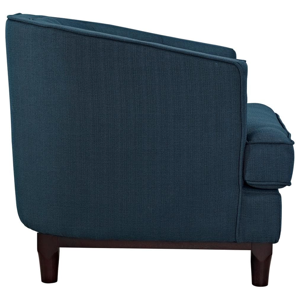 Azure Barrel Wood Armchair with Deep Button Tufting
