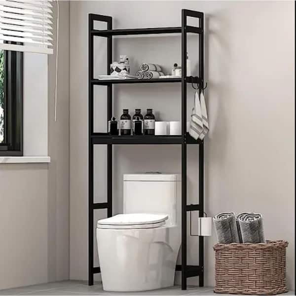 cadeninc 25 in. W x 64 in. H x 11 in. D Black Over-the-Toilet Bathroom  Organizer Space Saver with 3-Shelf EBE-LQW5-6562 - The Home Depot