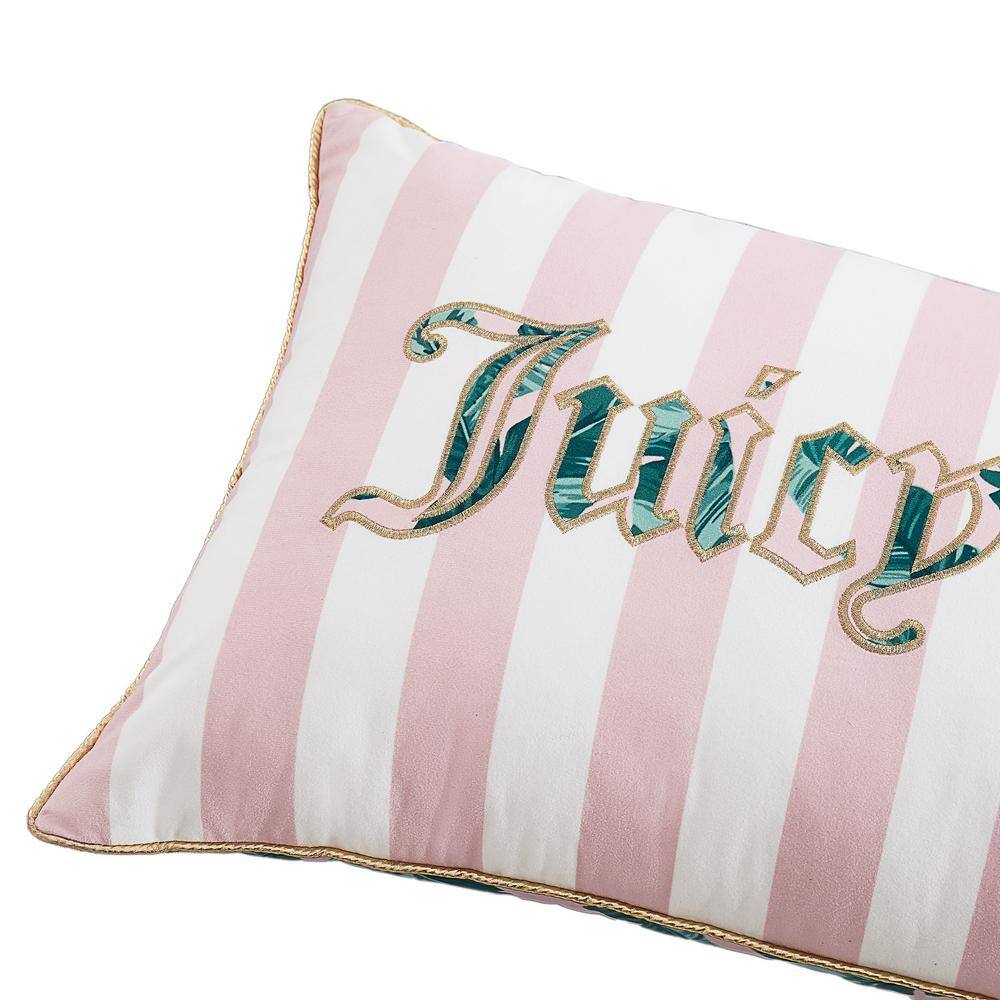 Tropical Palm Pink and White Striped Decorative Pillow