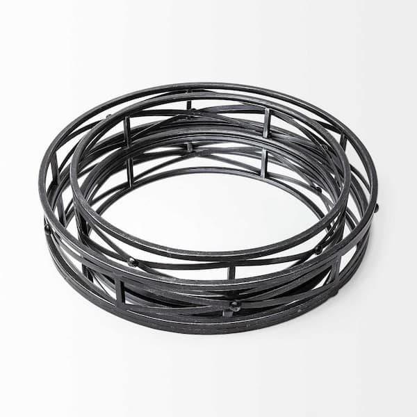 HomeRoots Black Round Metal 22 in. Decorative Tray Set of 2