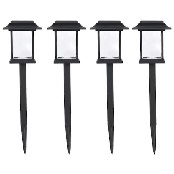 Hampton Bay 10 Lumens Black LED Weather Resistant Outdoor Solar Path Light (4-Pack)