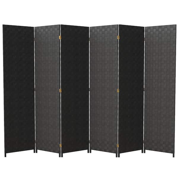 Oriental Furniture 6 ft. Black Tall Woven Fiber Outdoor All Weather Room Divider 6-Panel