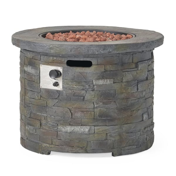 Noble House Blaeberry 34.5 in. x 24 in. Natural Stone Circular Gas Outdoor Firepit