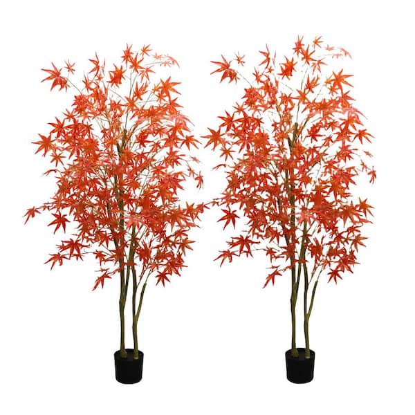 2PCs 6FT Artificial Maple Trees, Autumn Realistic Maple Tree Artificial Maple Fall Tree In Pot