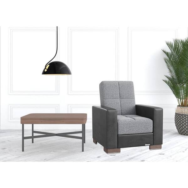 HomeRoots Amelia 38 in. Light Gray Fabric Arm Chair with Tufted Cushions