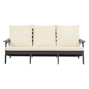 Gray HDPE Composite Patio Sofa Outdoor Couch with Beige Cushions
