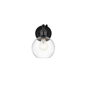 Simply Living 6 in. 1-Light Modern Black Vanity Light with Clear Round Shade