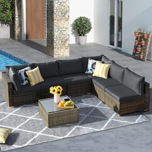 Arctic 7-Piece Wicker Outdoor Sectional Set with Black Cushions