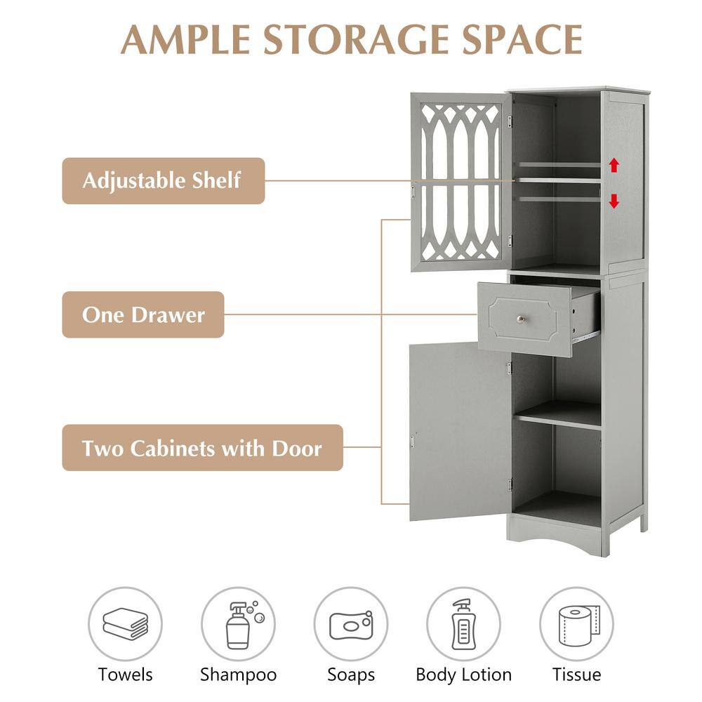 Gray Tall MDF Cabinet with Acrylic Door and Adjustable Shelves
