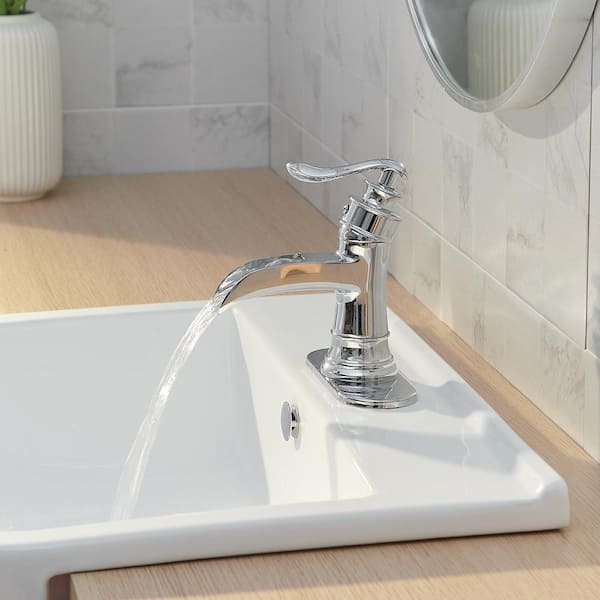 Single Handle Single Hole Bathroom Faucet with Drain Kit Included and Corrosion Resistant,Detachable in Polished Chrome