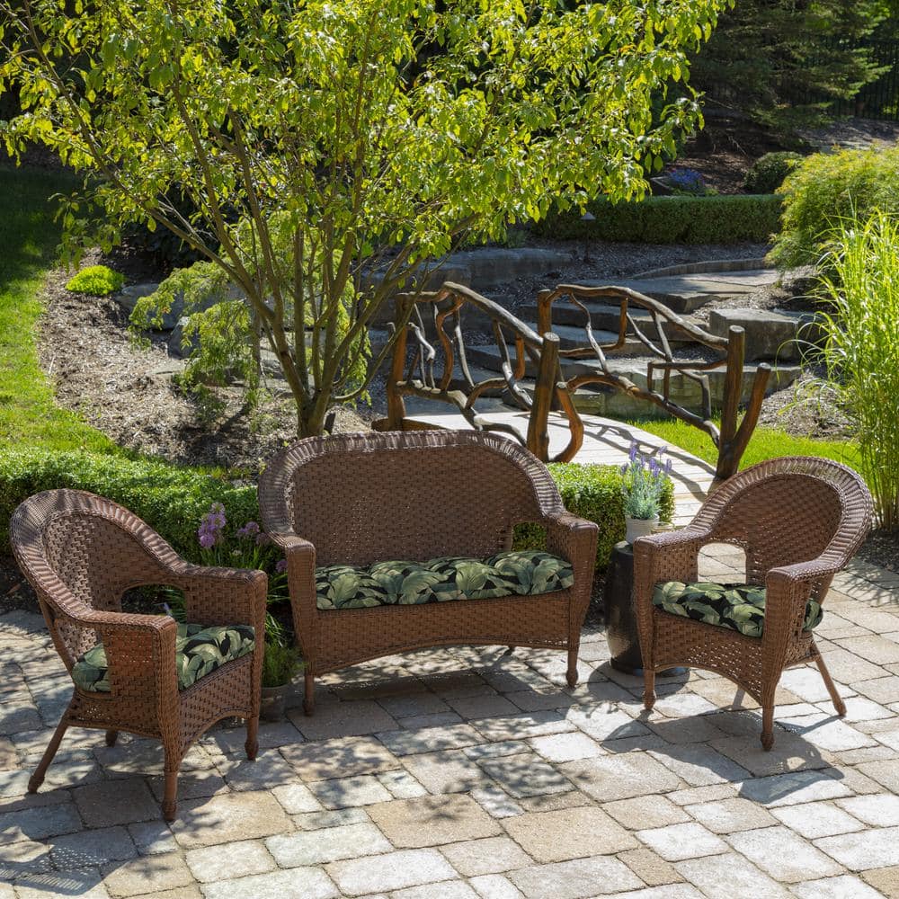 Onyx Cebu Outdoor Wicker Chair Cushions, 2-Pack, Green Leaf Print