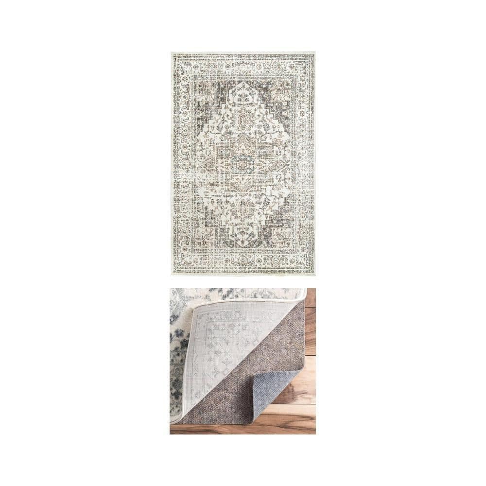 nuLOOM Vintage Tanith Cream 9 ft. x 12 ft. Area Rug and Premium 9 ft. x ...