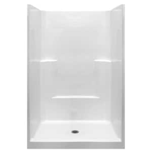 Basic 42 in. x 42 in. x 80 in. AcrylX 1-Piece Low Threshold Shower Walls and Shower Pan in White with Center Drain