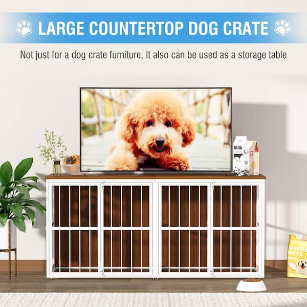 Wooden Dog Crate Furniture Dog Kennel Doghouse Accent Storage Cabinet with Divider