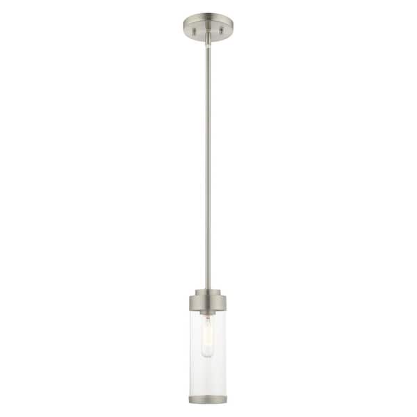AVIANCE LIGHTING Cavanaugh 5 in. 1-Light Brushed Nickel Mini Pendant with Clear Glass
