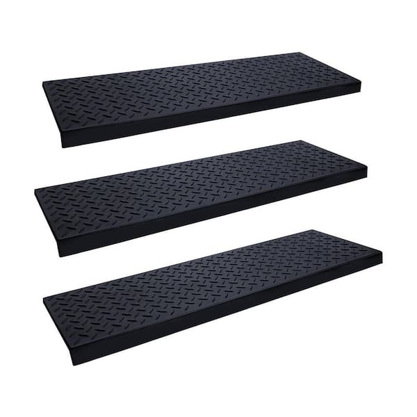 Black 35 in. x 10 in. Rubber Stair Tread Cover Set of 3 Non-Slip Outdoor Stair Treads for Wooden Steps