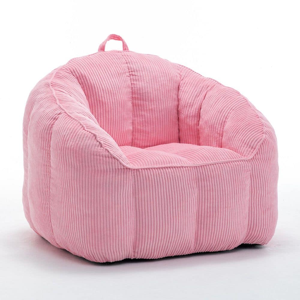 39.4 in. W Corduroy Pink Bean Bag Chair with Armrests and Backrest, Ergonomic Floor Chair