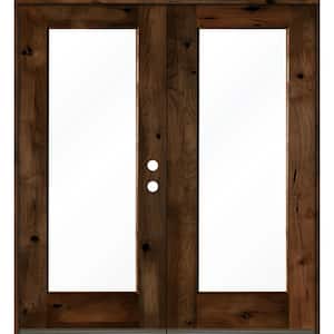 72 in. x 80 in. Rustic Knotty Alder Wood Clear Full-Lite Provincial Stain Left Active Double Prehung Front Door