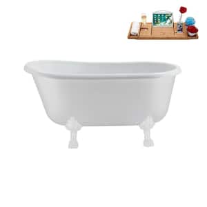 57 in. Acrylic Clawfoot Non-Whirlpool Bathtub in Glossy White with Matte Black Drain and Glossy White Clawfeet