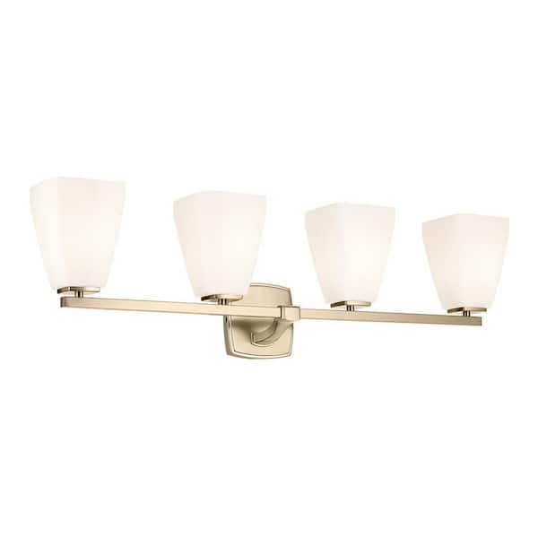 Marant 33.25 in. 4-Light Vanity Light with Opal Glass in Champagne Bronze